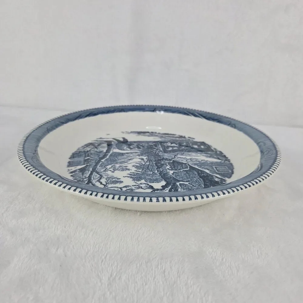 Vintage Royal China Currier & Ives Blue A Snowy Morning Pie Plate 10